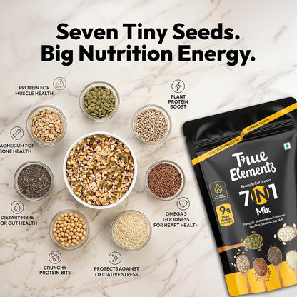 True Elements 7 in 1 Seeds Mix 250g - Complete Seed Blend | 24g Protein & 16g Fibre | High Fibre Super Seeds | Perfect for Oats, Smoothies & Healthy Snacking