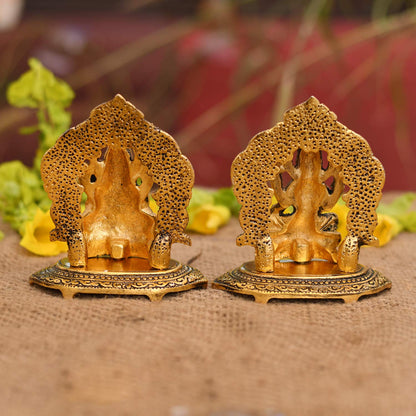 Laxmi Ganesh Set Idol Showpiece Metal Gold Plated Lakshmi Ganesha Idols for Diwali Gifts Puja (Set 1)