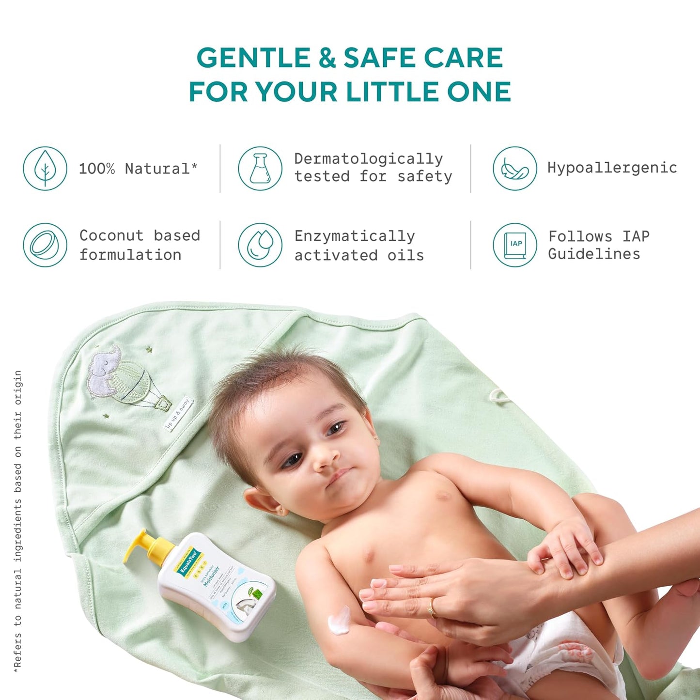 EQUALSTWO by Zydus Baby Moisturizer, 200ml, 100% Natural Coconut based Daily Baby Skin Care Body Lotion for Nourishing Skin, All Skin Types, PH 5.5, Dermatalogically Tested, No Parabens No Sulphates, (Pack 1)
