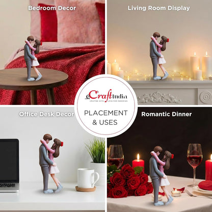 eCraftIndia Valentine Gift for Girlfriend Boyfriend Romantic Hugging Couple Statue Decorative Showpiece (Resin) Valentines Gift for Husband Wife Her Him Valentine Day Decoration Items