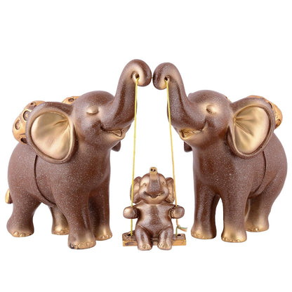 Decorative Elephant Family Showpiece Home & Office Decor(Brown)