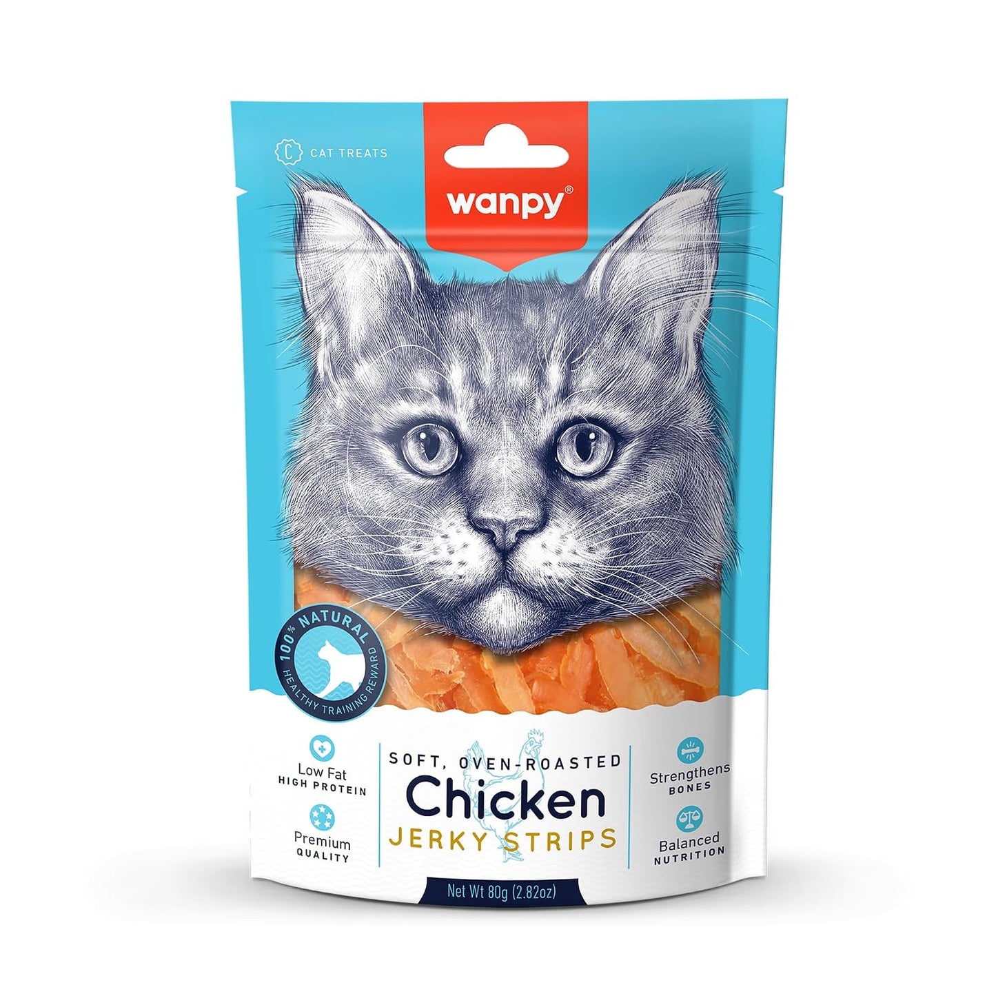 Wanpy 100% Natural Cat Treat | Chicken Jerky Strips 80Gm (Pack of 1) by DogsNCats