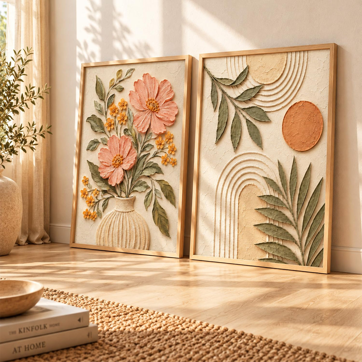 Floral Wall Art Home Decoration | Aesthetic Floral Paintings With Frame For Living Room Bed Room Hotel Wall Decor Digital Reprint Set of 2 (13X17 inch)