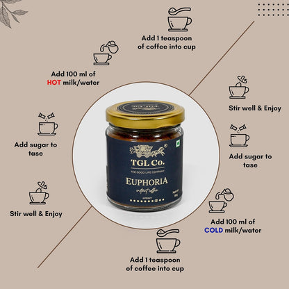 TGL Co. The Good Life Company Euphoria Instant Coffee Powder 50 Gm Jar| Anti Oxidant | Boost Energy | No Artificial Flavour