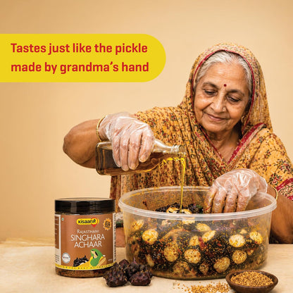 KisaanSay Rajasthani Water Chestnut Pickle 400GM | Rajasthani Singhara | Natural Sun Dried | Singhare ka Achar | Spicy Homemade Achaar With Mustard Oil | Teekha Ghar Ka Pickle | No Garlic | No Chemical Preservatives| spicy singhada pickle