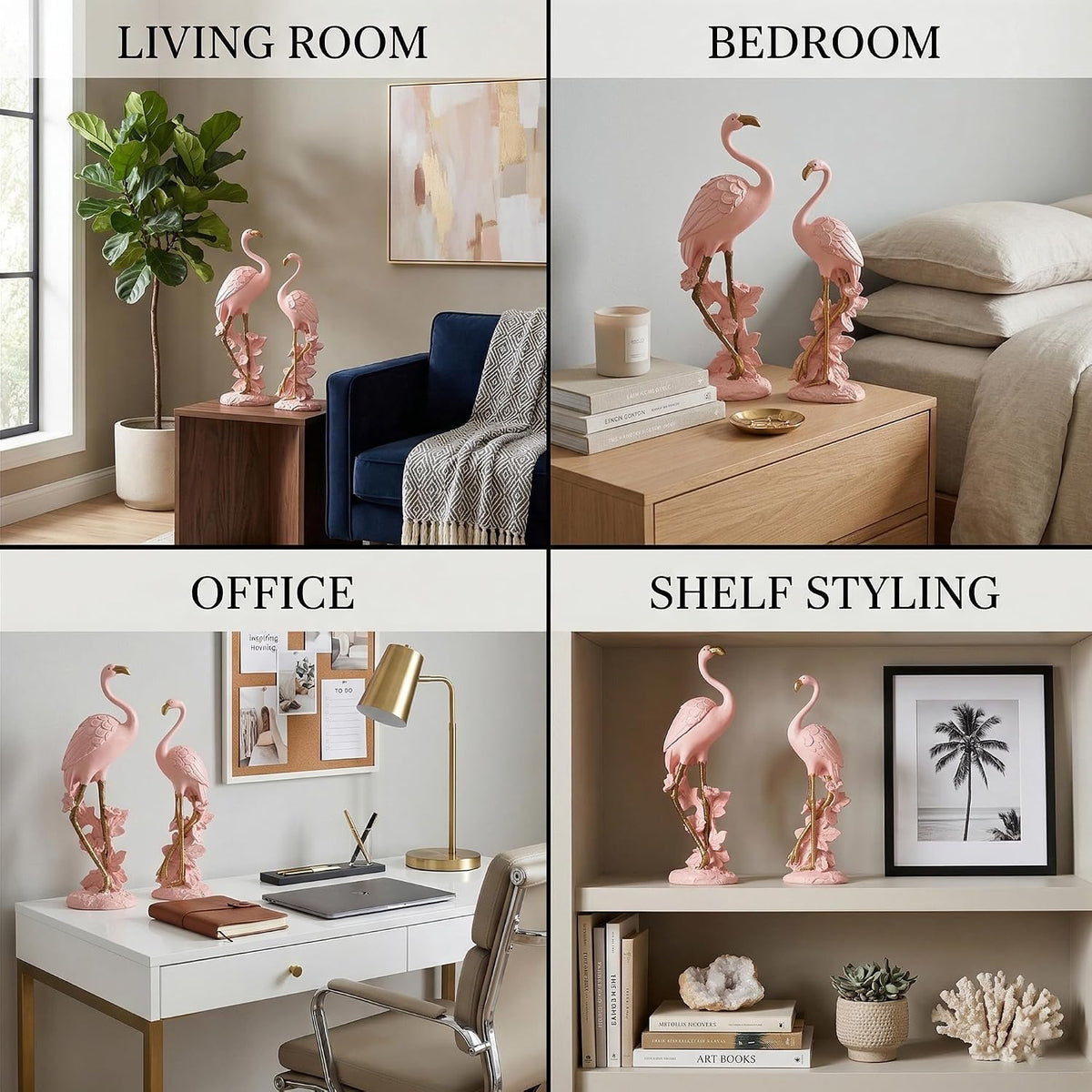 3x9 Inch Flamingo Figurines Idol for Decor & Giffting Item | Set of 2 Resin Loveing Bird Showpiece for Home Decor, Office Table | Pink
