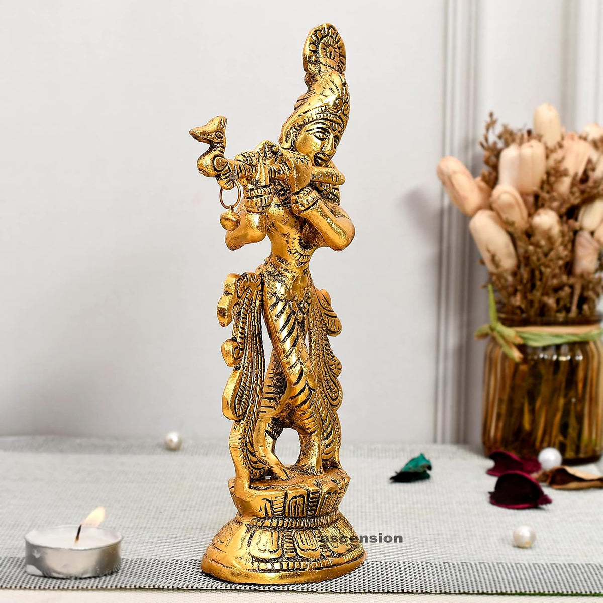 Krishna Murti Flute Playing Krishna Statue Vastu Religious Figurine for Mandir, Living Room, Office Table and Home Decor Tabletop Gift Item