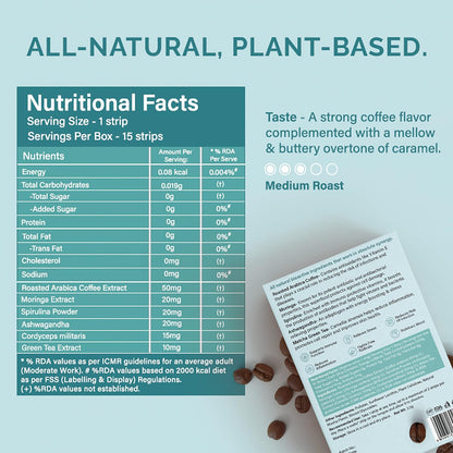 Wellbeing Nutrition Melts Superfood Latte | Arabica Coffee, Spirulina, Ashwagandha & Moringa for Holistic Health, Immune Support & Stress Relief | Caramel Latte Flavor (15 Oral Strips)