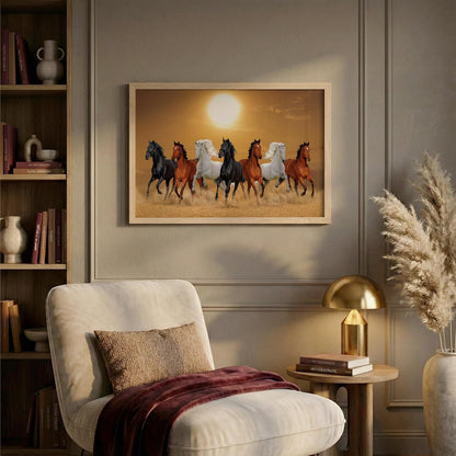 7 Horse Vastu Wall Painting (Landscape Collection) (Natural, Design 13, 13x19 Inch)