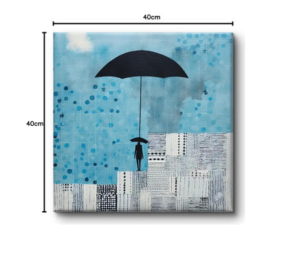 Modern Abstract Wall Art Canvas, Umbrella in Rain Design, Blue and Black, Contemporary Home Decor 16 Inch x 16 Inch CVS-38091