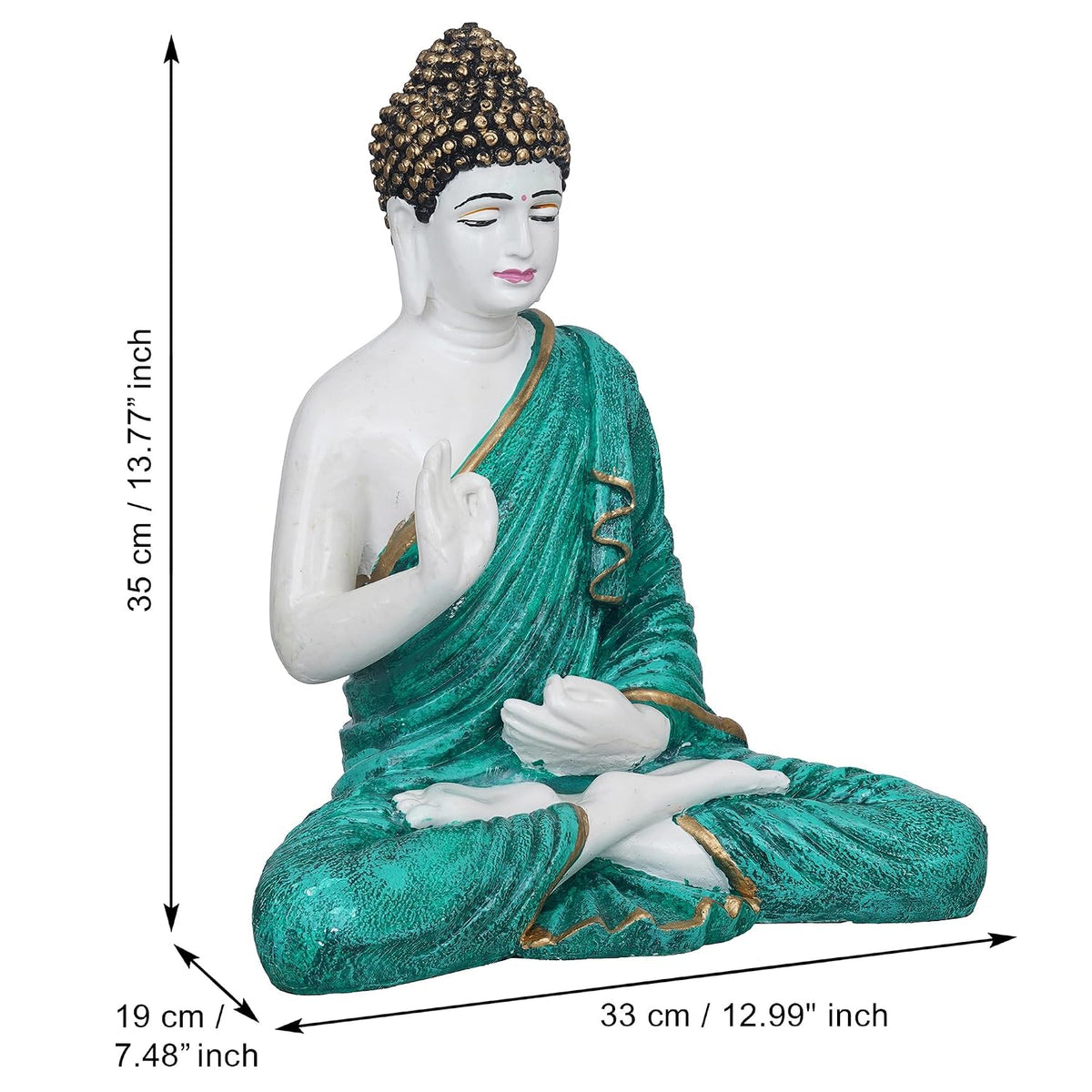 Green Resin Handcrafted Blessing Lord Buddha Idol | Serene Home, Office Decor | Perfect for Offices, Meditation Rooms | Gift for Housewarmings, Diwali