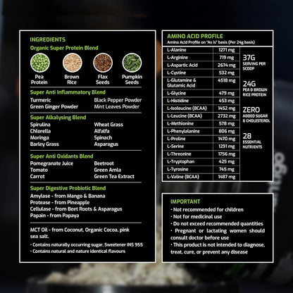 Plantigo Protein Powder 24g Plant Based Protein, 3g BCAA, 2g Leucine, 3g Fiber, 4x Fast Digestion, 95% Bioavailability, 3x Anti Oxidants, Anti Inflammatory, Vitamins, Minerals - Vanilla Flavored 500g