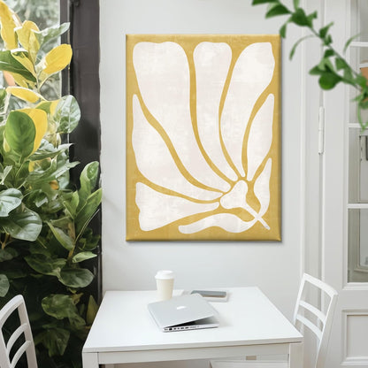 Abstract Botanical Framed Canvas Wall Art – Yellow & White Minimalist Floral Print | Modern Nature-Inspired Wall Décor for Bedroom, Living Room & Office (18 x 24 Inch) CVD-366