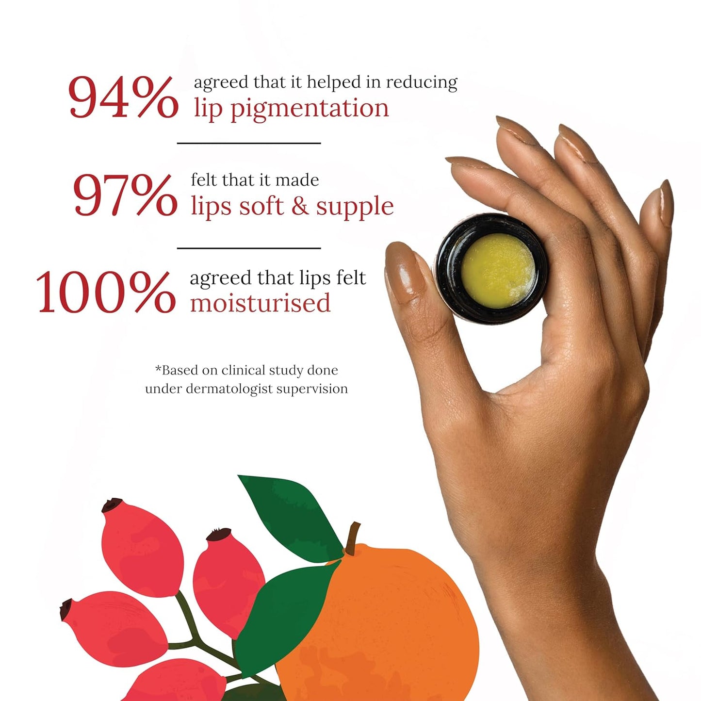 Juicy Chemistry Organic Lip Balm with Blood Orange & Rosehip, 5g | Deeply Moisturising & Brightening Lip Care | Reduces Lip Pigmentation | Dermatologically Tested | 100% Natural | Certified Organic & Cruelty-Free