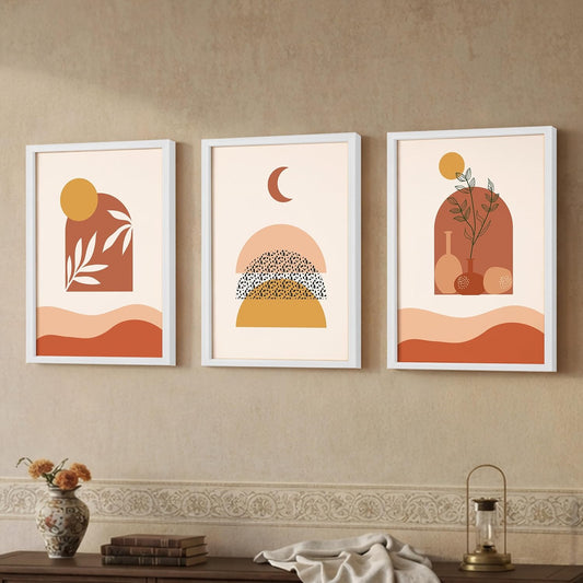 Floral & Leaf Wall Paintings | Minimalist Art Prints for Home Decoration | Set of 3 Framed Wall Decor for Living Room, Bedroom & Office | Modern Botanical Wall Art (Minimal Theme) ( Art-12, 10x13inch)