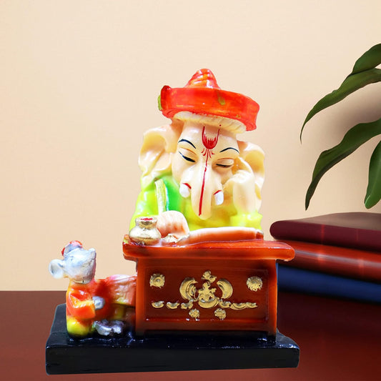 Lord Ganesh ji Reading Ramayan Beautiful Vinayak Ji Munshi Statue | Best for Home & Office Decor, Car Dashboard Showpiece Decoration Item Ideal Gifting (Munshi Ganesh)