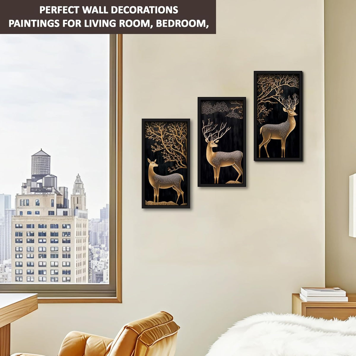Framed Art Painting For Home, Living Room, Hall | Traditional Paintings With Frame For Home Decor (Deer D2)