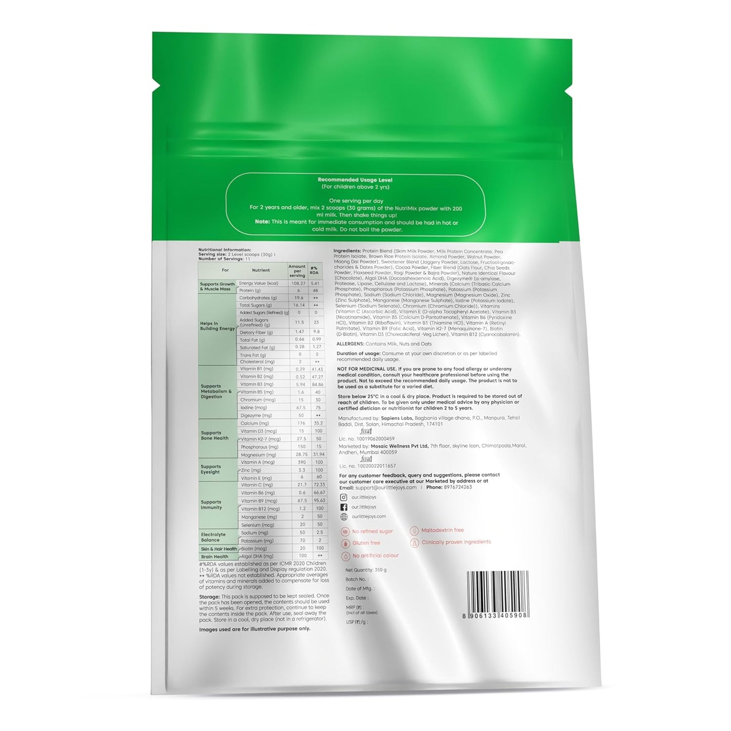 Little Joys Nutrimix Nutrition Powder Refill Pouch 350g | 2-6 Years | Chocolate Flavour