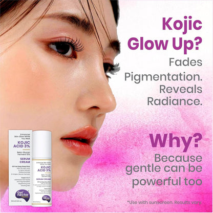 Get Nectar Happiness Glow Serum Cream with 3% Kojic Acid 5% Niacinamide 1% Alpha Arbutin & 25% Beta-Glucan for Dark Spots, Anti-Pigmentation, Brightening, Glowing Skin 50ml