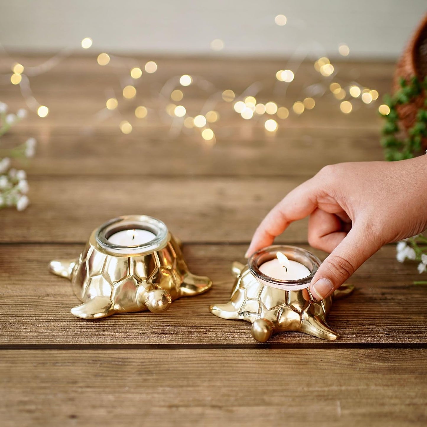 BEHOMA Golden Turtle Votive Holder Mother and Child Set