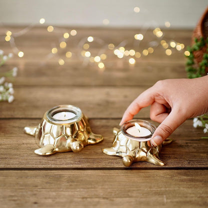 BEHOMA Golden Turtle Votive Holder Mother and Child Set