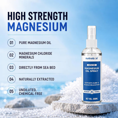Nutrabud Magnesium Oil Spray - 200ml | Topical Spray Magnesium Oil For Feet, Muscle Relaxation, Deep Sleep Support, Recovery From Cramps (200ml (Pack of 1))