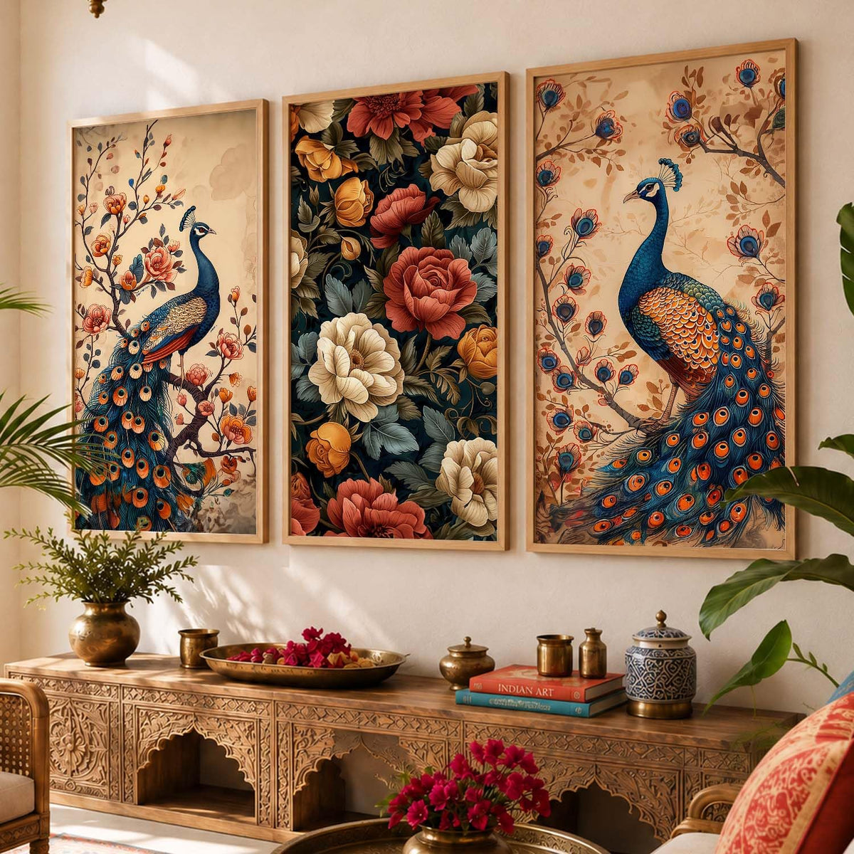 Indian Traditional Madhubani Big Size Art Home Decoration Wall Painting Art With Frame For Living Room Bed Room Hotel Wall DecorDigital Reprint Engineered Wood Set of 3 (1, 10x19 inch, Framed)