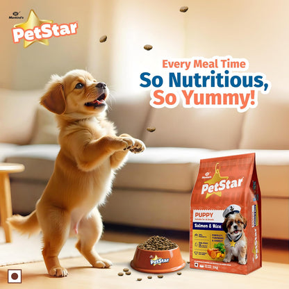 Mankind Petstar Puppy Dry Dog Food (High Protein) Salmon & Rice Flavor, 1kg Pack | Improves Muscle & Strength, Supports Immunity, Protects Liver & Kidney