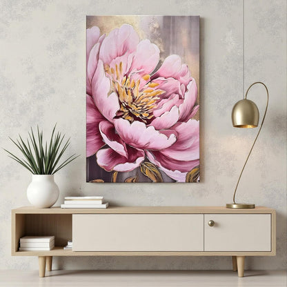 Stretched Canvas Pink Peony Flower 3D Abstract Paintings Hand Painted Abstract Vastu Canvas Painting Paintings for Office Hand Painted Art 61x91 cm