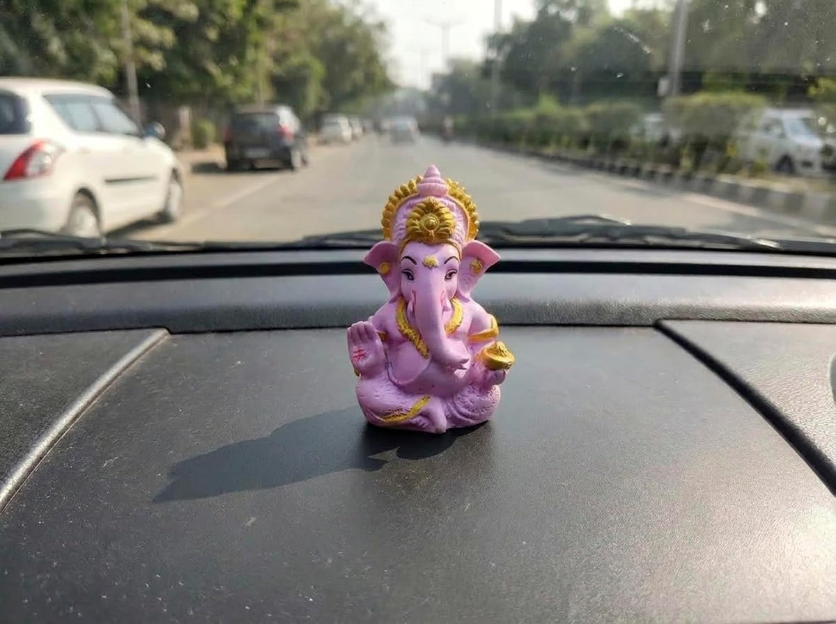 Polyresin and Marble Ganesh Ji Idol Murti for Pooja Room & Car Dashboard (Purple, Aashirwad Mudra)