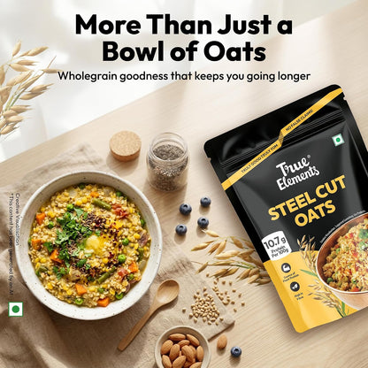 True Elements Steel Cut Oats 1kg - Steel Cut Oats for Weight Management | Sugar Free | Healthy Breakfast | 100% Wholegrain | Diabetic Friendly | Breakfast Cereal
