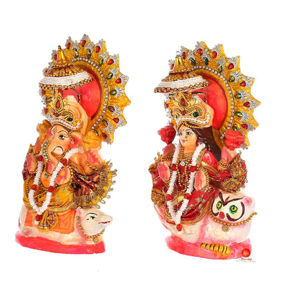 Terracotta Goddess Lakshmi and Lord Ganesh Idol/Statue/Murti Decorative Showpiece, Ganesha Laxmi Mitti Figurine for Puja(Pattern 03)