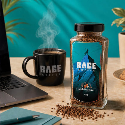 RAGE COFFEE Irish Hazelnut - Flavored Instant Coffee Powder for both Hot & Cold Coffee, 100% Single Origin Arabica Coffee Beans Powder (IRISH HAZELNUT, 100g)