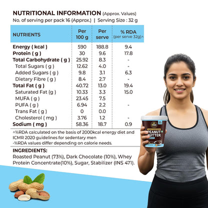 DiSano High Protein Dark Chocolate Peanut Butter with Whey Protein, Crunchy | 30g Protein. Gluten Free, Post & Pre Workout snack