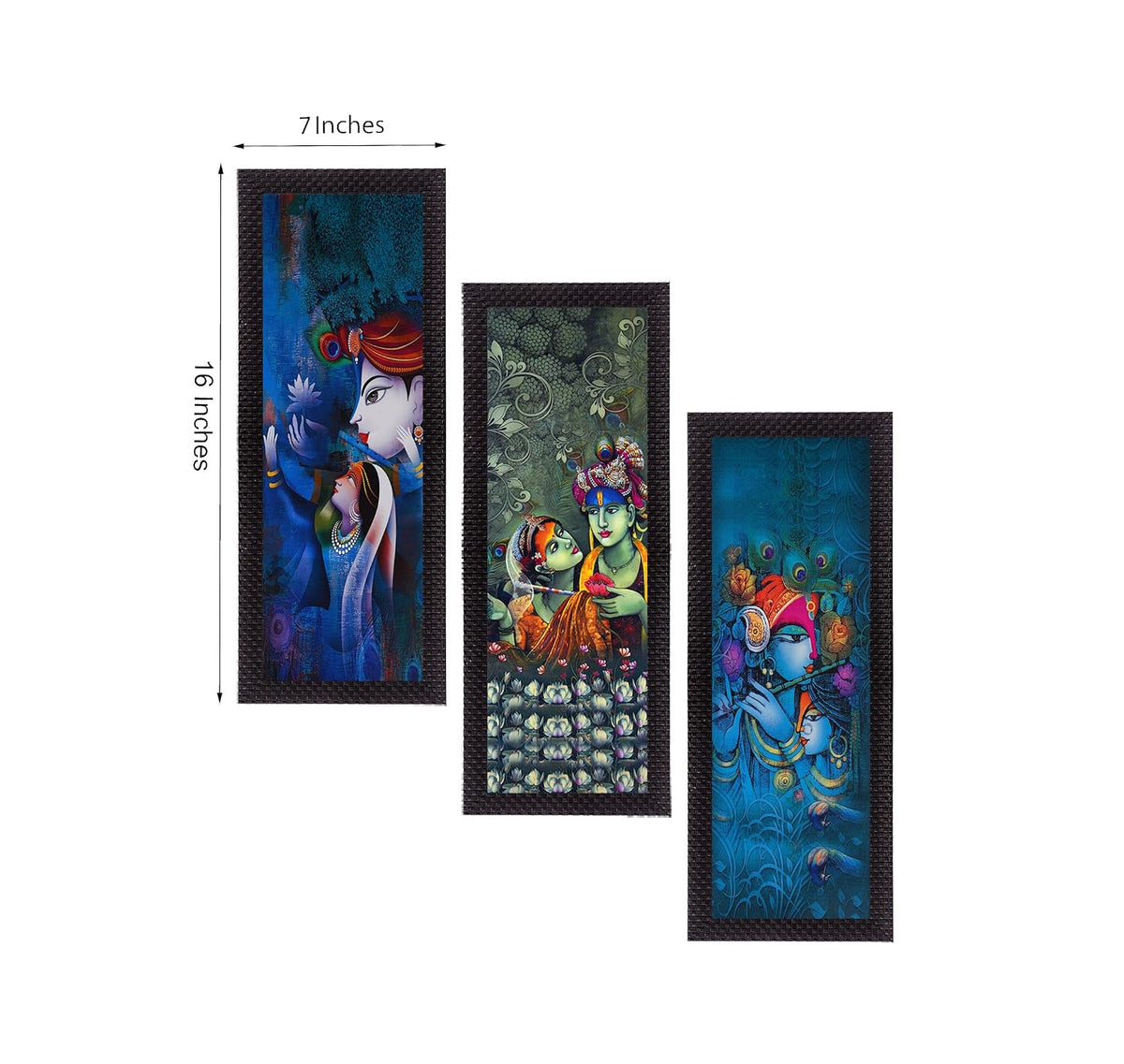 'Radha Krishna' UV Art Painting (Synthetic Wood, 53 cm x 41 cm, Set of 3, Satin Matt Texture, C3FPB2165)
