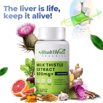 Zephivo HEALTH VEDA ORGANICS PRIVATE LIMITED Milk Thistle Extract, 800 mg Liver Support Supplement | 60 Veg Tablets | For Liver Support & Liver Detox | For both Men & Women