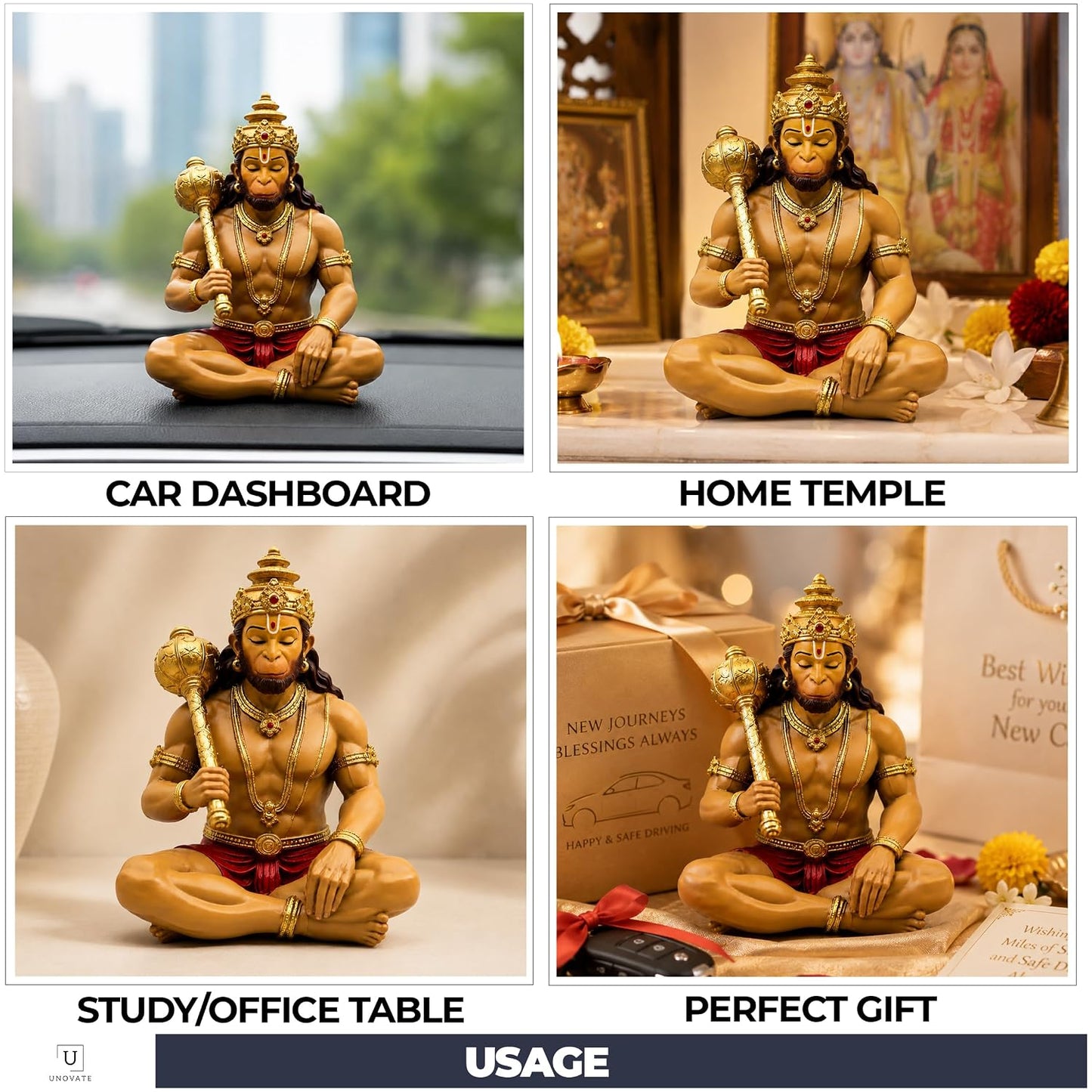 UNOVATE Hanuman Murti | Idol for Car Dashboard, Home, Office, Multicolour