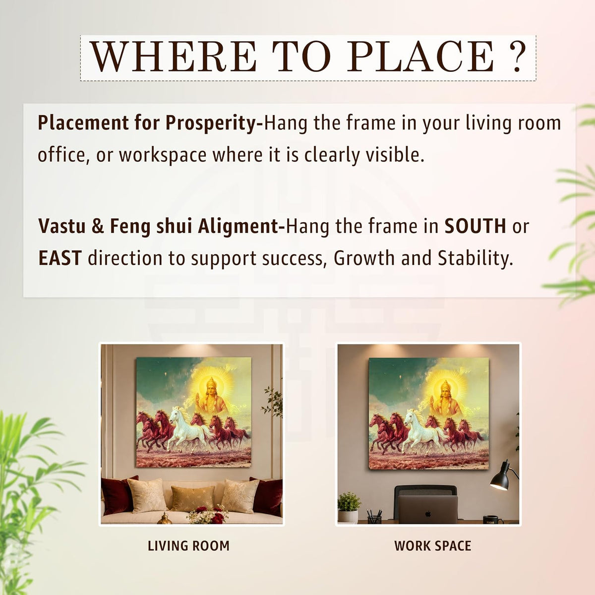 Shurya Dev 7 Running Horses Canvas Wall Art Painting For Living Room, Seven Horse Vastu Painting For Home, Office and Bedroom, Stretched Canvas (16x22 Inch)