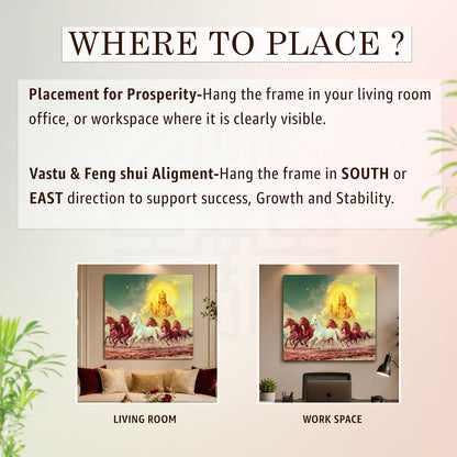 Shurya Dev 7 Running Horses Canvas Wall Art Painting For Living Room, Seven Horse Vastu Painting For Home, Office and Bedroom, Stretched Canvas (16x22 Inch)