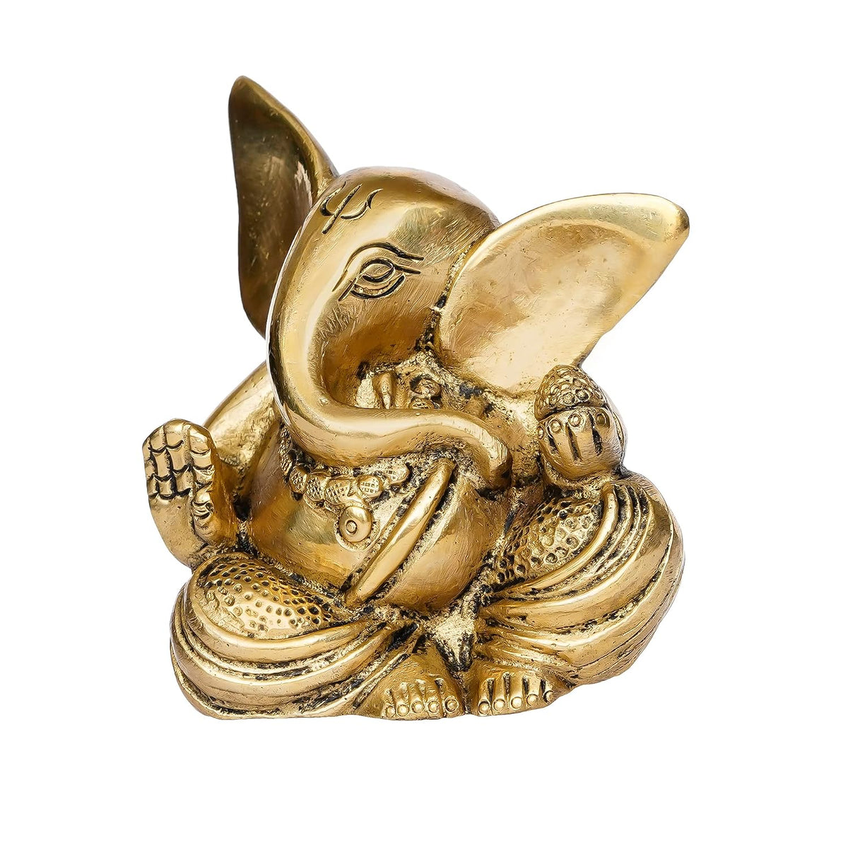 Blessing Lord Ganesha with Modak Brass Handcrafted Idol, Gold, One Size, (BGG542) Visit the eCraftIndia Store