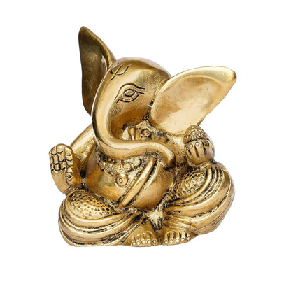 Blessing Lord Ganesha with Modak Brass Handcrafted Idol, Gold, One Size, (BGG542) Visit the eCraftIndia Store