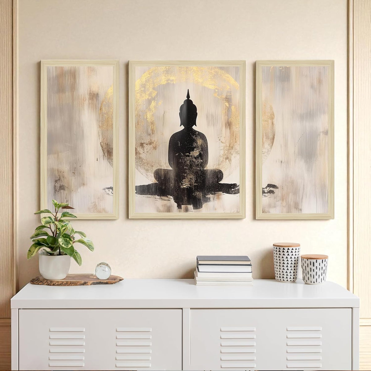 Framed Painting Buddha Abstract Framed Wall Art Painting Home D cor Pack Of 3 |Suits for Hallways, Living Room, Bedroom, Office Set Of 3, 22x46 cm, 33x44 cm