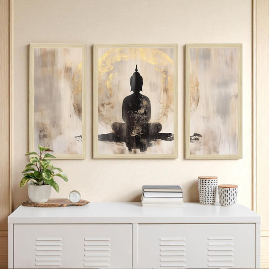 Framed Painting Buddha Abstract Framed Wall Art Painting Home D cor Pack Of 3 |Suits for Hallways, Living Room, Bedroom, Office Set Of 3, 22x46 cm, 33x44 cm