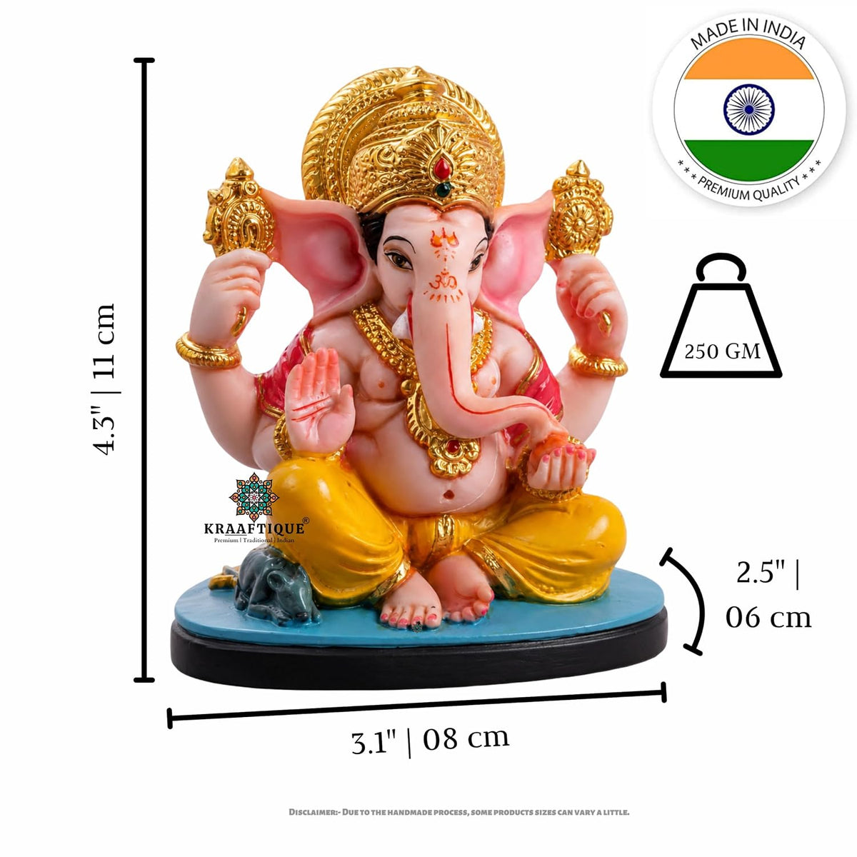 Chaturbhuj Lalitasana Ganesha Idol | Marble Ganpati Murti for Home Decor, Office Desk & Car Dashboard | Ideal Diwali Gift & Housewarming Decoration | 11 CM