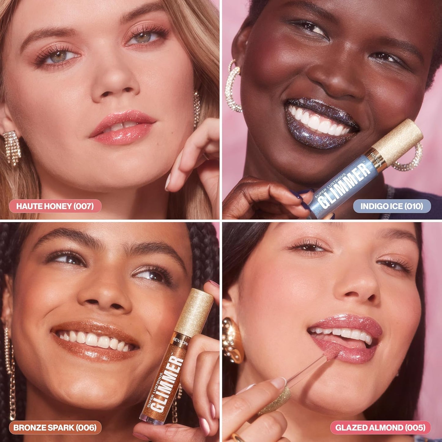 REVLON Super Lustrous Glimmer Gloss, Non-Sticky Lip Gloss, High-Shine Finish, Plant-Based Glitter, 005 Glazed Almond, 3.8 ml