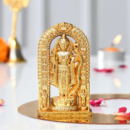 Metal Ram Lalla Idol Ayodhya Golden Metal Shree Ram Lalla Murti Ayodhya Ram Idol for Home Decor, Pooja, Temple Mandir Housewarming Gifts Unique Set of 1 (Height - 2.7 Inch)
