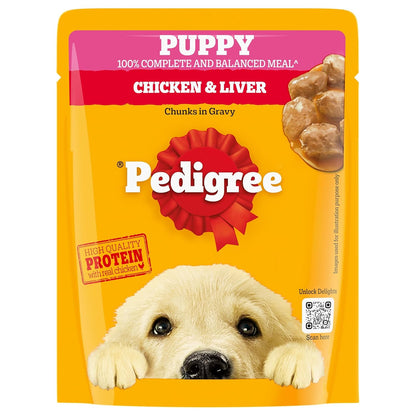 Pedigree Puppy Wet Dog Food, Chicken & Liver Chunks in Gravy, 70 g, Complete & Balanced Meal for Puppies