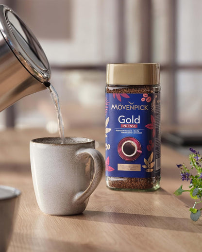 Movenpick Gold Intense Imported Instant Coffee - Classic Instant Powder, With Rich Aroma, Arabica & Robusta Blend, Strong Freeze Dried, Premium Pure Roasted, High Caffeine, Weight 100g