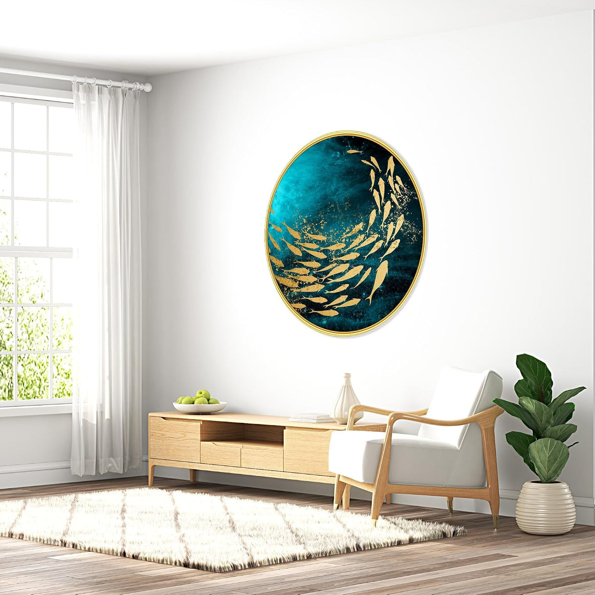 golden fish modern art Premium Sparkle lamination Golden Slim Frame 50.8 cm x 50.8 cm Large Size, For Home/Office/Hotel painting GRL-38