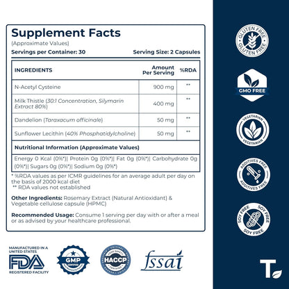 Tealed Restore Liver Detox Supplement | NAC 900mg + Milk Thistle 12000mg Equivalent | Phospholipid Activation for 2X Absorption | Fatty Liver, Skin Pigmentation & Liver Cleanse Support | 60 Veg Capsules | Additives Free | Lab Tested